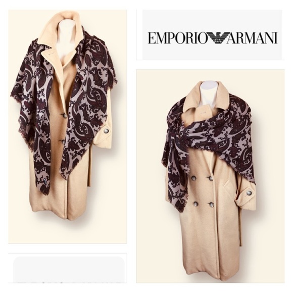 EMPORIO ARMANI VINTAGE 80s WOOL OVERSIZED SQUARE PAISLEY SHAWL SCARF IN EARTHY - Picture 2 of 13